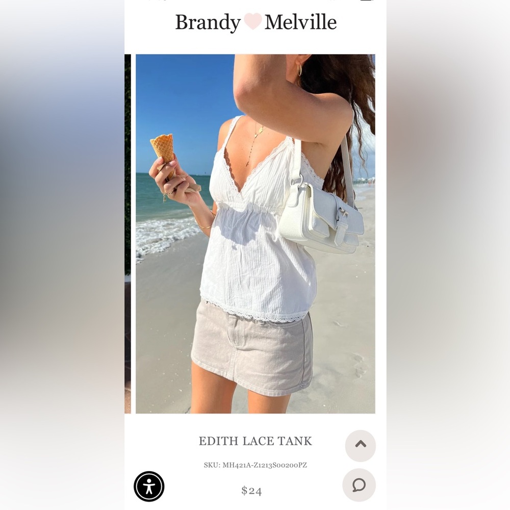 Brandy Melville white Edith lace tank